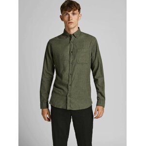 Khaki košile Jack & Jones Classic Heather