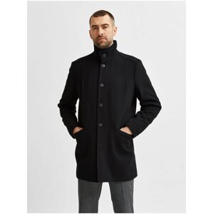 Černý pánský vlněný kabát se stojáčkem Selected Homme Morrison