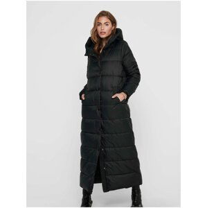 Černý dámský dlouhý prošívaný zimní kabát s kapucí ONLY Canace