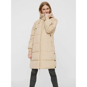 Béžový dámský prošívaný zimní kabát s kapucí VERO MODA Aura