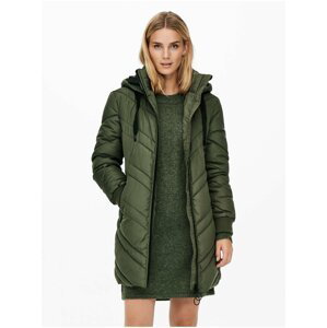 Zelený dámský prošívaný zimní kabát s kapucí Jacqueline de Yong Sky