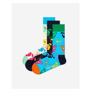 Sada tří párů vzorovaných ponožek v bílé, černé a modré barvě Happy Socks Dog