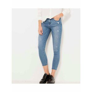 Modré zkrácené skinny fit džíny s ozdobnými detaily CAMAIEU