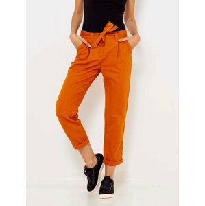 Oranžové lněné zkrácené kalhoty CAMAIEU