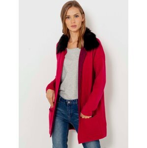 Červený lehký kabát s umělým kožíškem CAMAIEU