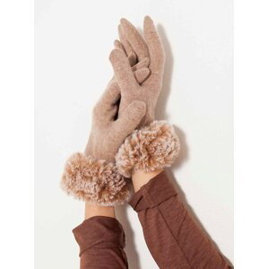 Béžové vlněné rukavice s umělým kožíškem CAMAIEU