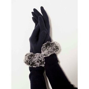 Tmavě modré vlněné rukavice s umělým kožíškem CAMAIEU