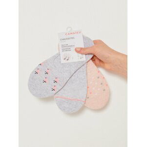 Sada tří párů vzorovaných ponožek v šedé a růžové barvě CAMAIEU