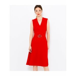 Červené šaty s ozdobným páskem CAMAIEU