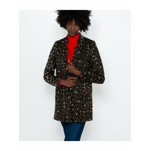 Hnědý krátký kabát s příměsí lnu s gepardím vzorem CAMAIEU