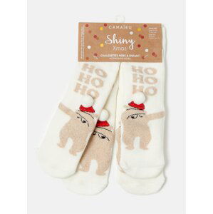 Sada dvou párů krémových ponožek s vánočním motivem CAMAIEU