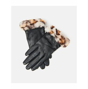 Černé kožené rukavice s umělým kožíškem CAMAIEU