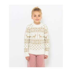 Béžovo-bílý holčičí svetr s vánočním vzorem CAMAIEU