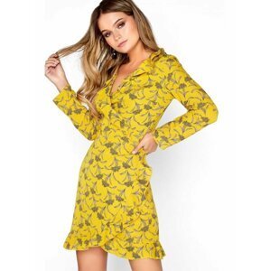 Žluté zavinovací šaty s květinovým motivem LITTLE MISTRESS