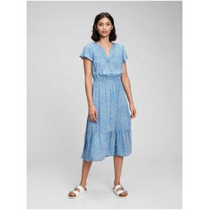 Modré dámské šaty short sleeve v-neck midi dress