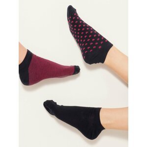 Sada tří párů vzorovaných ponožek v černé a vínové barvě CAMAIEU