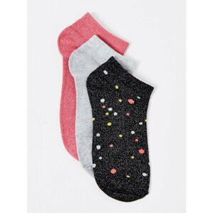 Sada tří párů vzorovaných ponožek v černé, šedé a růžové barvě CAMAIEU