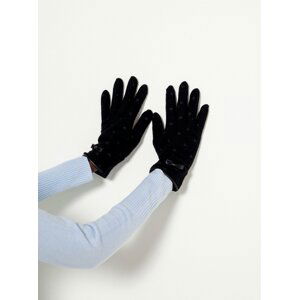Černé puntíkované vlněné rukavice CAMAIEU