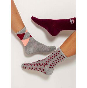 Sada tří párů vzorovaných ponožek v šedé a vínové barvě CAMAIEU
