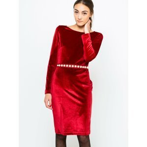 Červené sametové pouzdrové šaty CAMAIEU