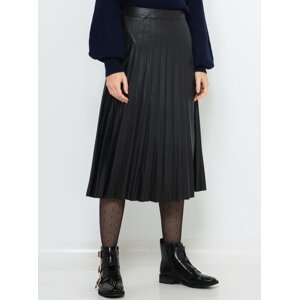 Černá plisovaná koženková midi sukně CAMAIEU