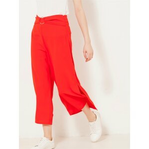 Červené zkrácené široké kalhoty s vysokým pasem CAMAIEU