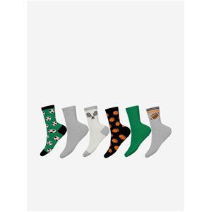 Sada šesti párů klučičích vzorovaných ponožek v černé, zelené a šedé barvě name it Nero