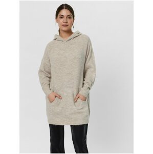 Béžový dámský prodloužený svetr s kapucí VERO MODA Filine