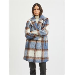 Hnědo-modrý dámský kostkovaný zimní kabát VILA Ofelia