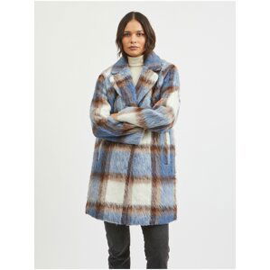 Hnědo-modrý dámský kostkovaný zimní kabát VILA Ofelia