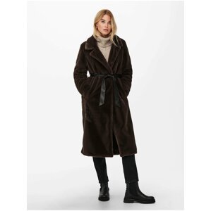 Tmavě hnědý dámský kabát z umělého kožíšku ONLY Benedicte