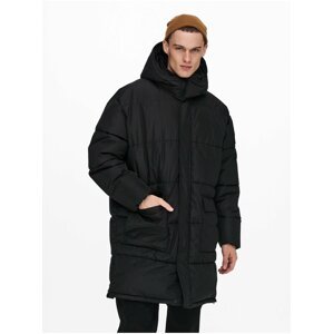 Černý pánský prošívaný zimní kabát s kapucí ONLY & SONS Miroslav