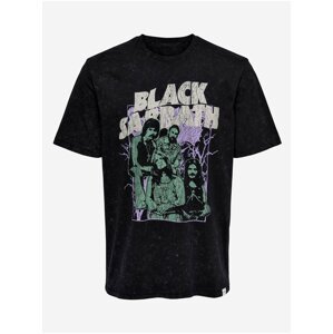 Černé pánské vzorované tričko ONLY & SONS Black Sabbath