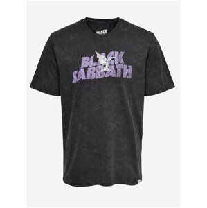 Tmavě šedé pánské vzorované tričko ONLY & SONS Black Sabbath