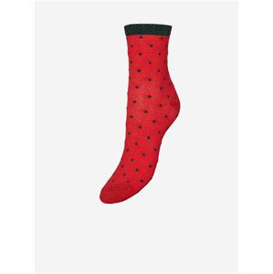 Červené dámské puntíkované vánoční ponožky VERO MODA Snowflake