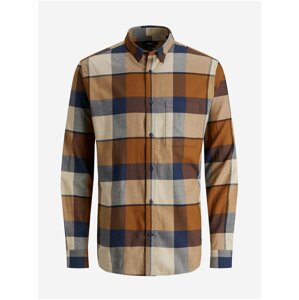 Modro-hnědá pánská kostkovaná košile Jack & Jones Winter Shirt