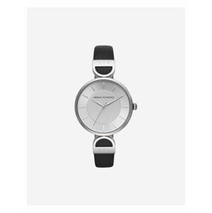 Dámské hodinky s koženým páskem ve stříbrno-černé barvě Armani Exchange Brooke