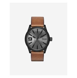 Pánské hodinky s koženým páskem v černo-hnědé barvě Diesel