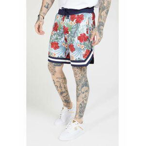 Tmavě modré pánské květované kraťasy SHORTS BASKETBALL FLORAL 70'S