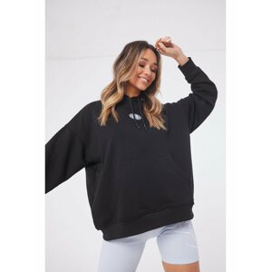 Černá dámská mikina s kapucí  HOODIE LOGO WAVE OVERSIZED