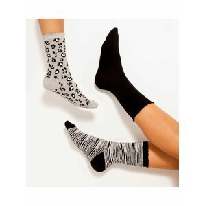 Sada tří párů vzorovaných ponožek v černé a šedé barvě CAMAIEU