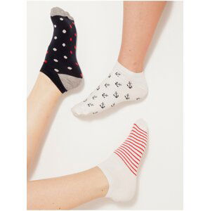 Sada tří párů vzorovaných ponožek v černé a bílé barvě CAMAIEU