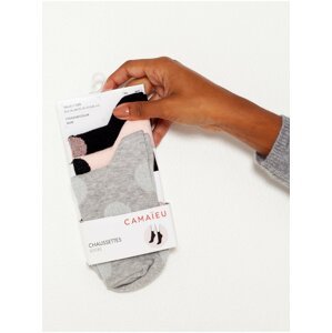 Sada tří párů puntíkovaných ponožek v černé, růžové a šedé barvě CAMAIEU
