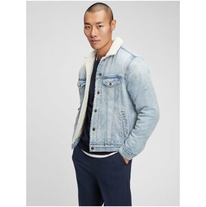 Modrá pánská džínová bunda sherpa denim icon jacket