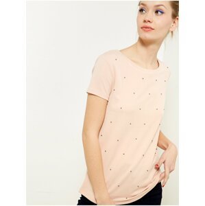 Světle růžové tričko s ozdobnými detaily CAMAIEU