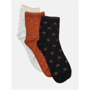 Sada tří vzorovaných ponožek v černé,cihlové a světle šedé barvě CAMAIEU
