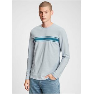 Modré pánské tričko v-ls everyday soft crew chest stripe print GAP