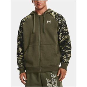 Mikina Under Armour RIVAL FLC CAMO SCRIPT FZ - zelená