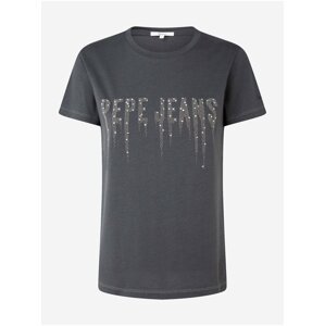 Tmavě šedé dámské tričko s ozdobnými detaily Pepe Jeans Debo