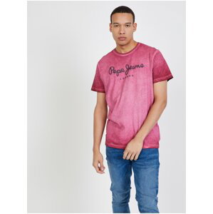 Tmavě růžové žíhané pánské tričko Pepe Jeans West Sir New